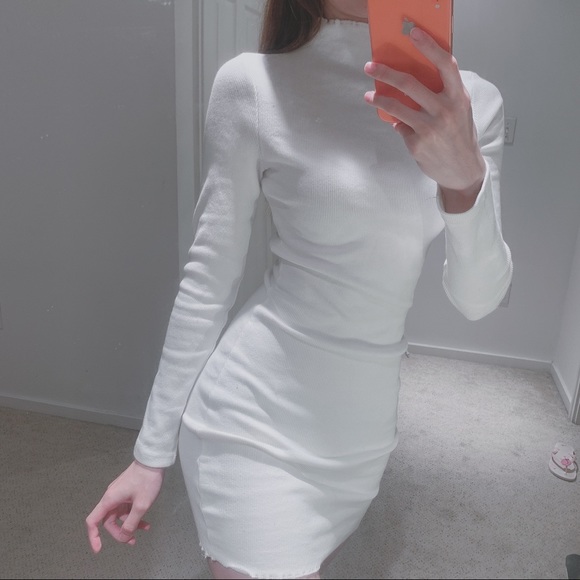 white turtleneck bodycon dress
